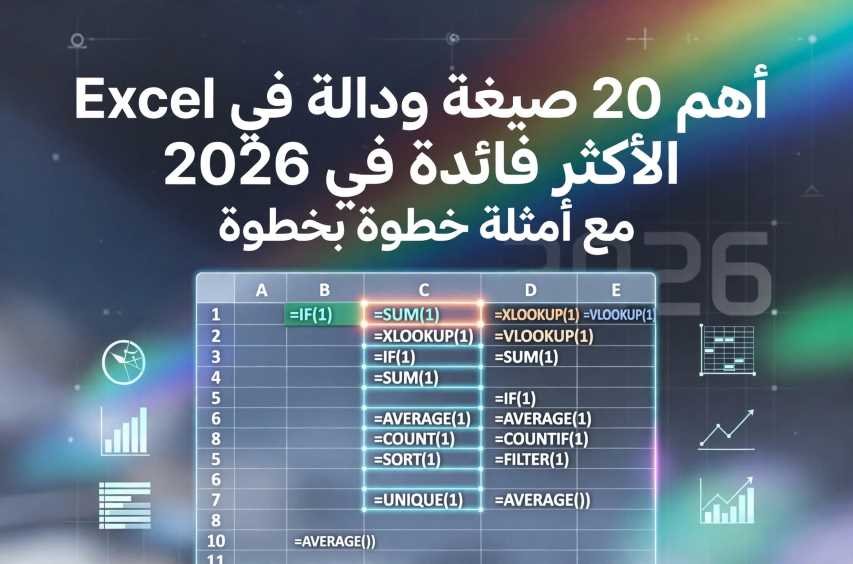 أهم 20 صيغة ودالة في برنامج إكسل لعام 2026 مع أمثلة