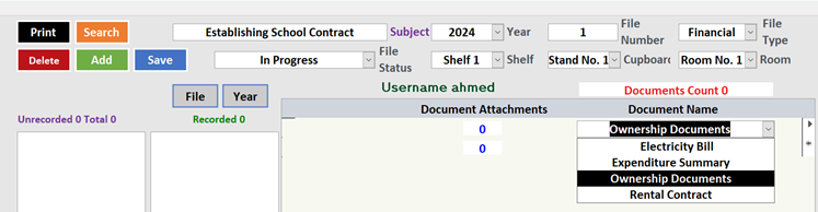 select the document to be registered