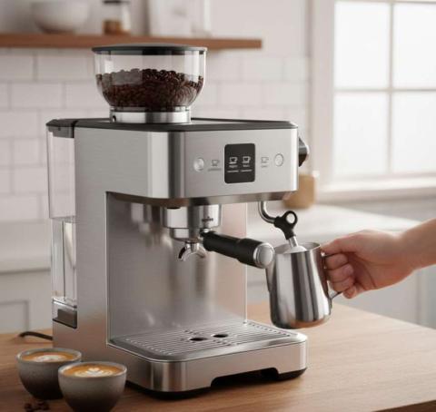 All-in-One Espresso Machine: Grinder, Brewer & Milk Frother