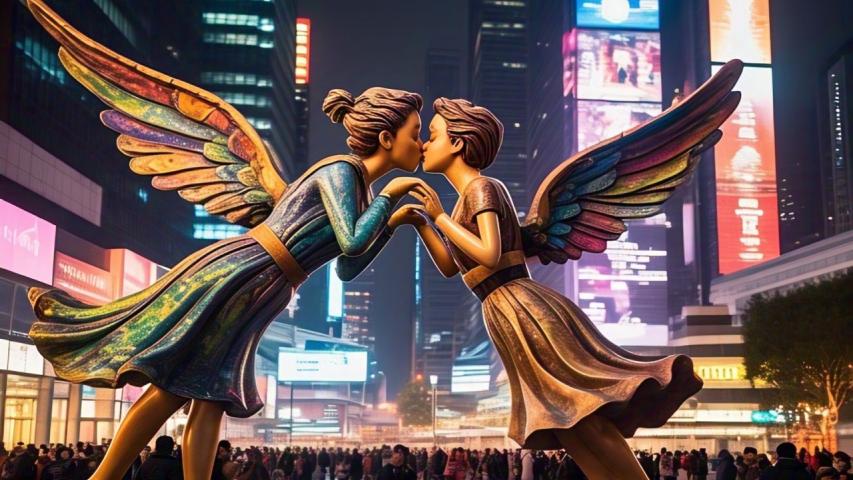 Flying Kiss Statue in China