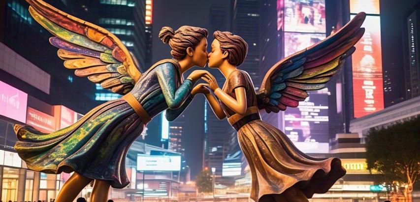 Flying Kiss Statue in China