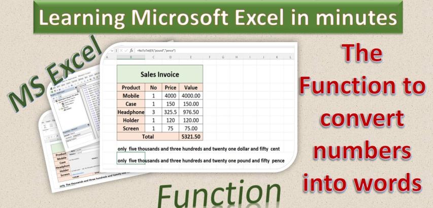 convert numbers into words in Microsoft Excel